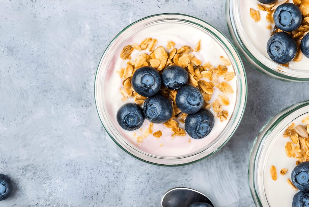 Halal Diet Food Greek Yogurt Parfait With Fresh Fruits And Nuts